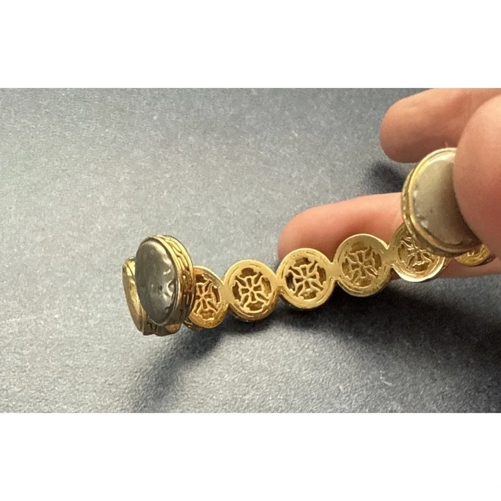 Rustic Cuff Mixed Metal Hammered Disc Open Cuff Bracelet Silver Gold Tone